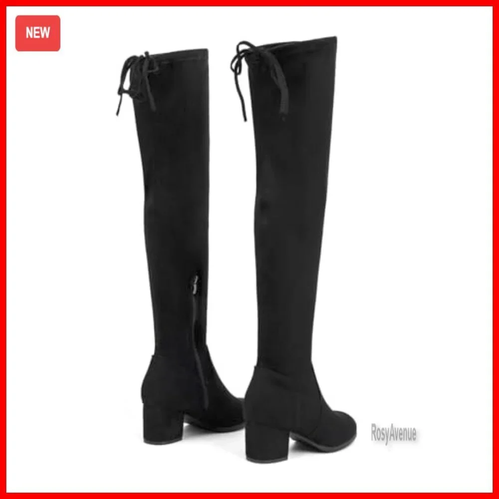Women's Over The Knee Boots Chunky Heel Zipper Faux Suede Thigh High